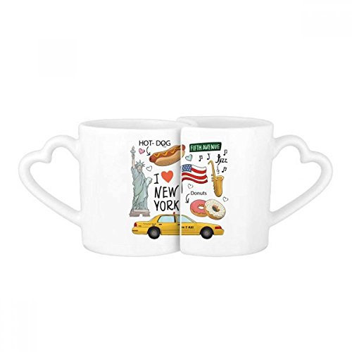 DIYthinker I Love New York Hot Dog Donuts Amérique TEXI Lovers de Tasse Amant Tasses en Verre Blanc Poterie Céramique Cadeau de Tasse de Lait Tasse de Multicolore