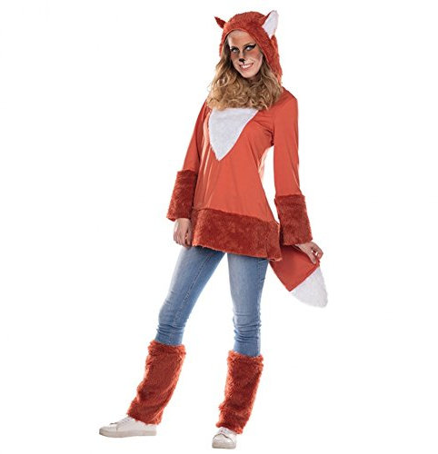 Fuchskostüm für Damen Kleid Stulpen Tierkostüm Fuchs Fasching Kapuzenkleid (36)