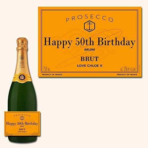 Affiche Prints L17 Personalised Prosecco Brut Yellow Label Bottle For Any Occasion!