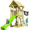 Blue Rabbit 2.0 Spielturm KIOSK mit Rutsche Kletterturm Glocke Sandkasten Lenkrad Piratenflagge Teleskop und Holzdach (Podesthöhe 1,20 m, Rutsche GRÜN)