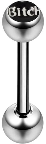 Monster Piercing Hündin auf schwarzem Hintergrund Logoball mit 14 Gauge - 14MM Länge 316L chirurgischer Stahl Straight Barbell Zunge Bar Piercing