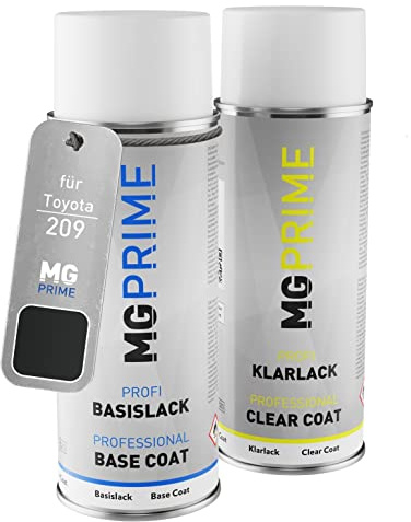 MG PRIME Autolack Spraydose für Toyota 209 Nightsky Black Mica + Klarlack | Mysticschwarz Mica, Set aus Basislack + Klarlack, Sprühdosen 400ml