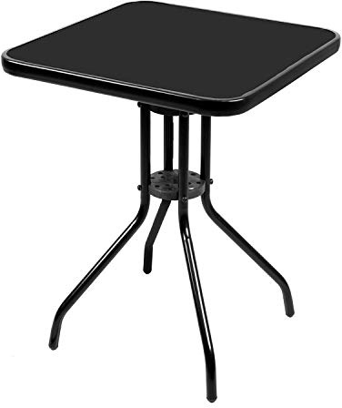 Mojawo® Bistrotisch Glas/Metall 60x60x70cm Schwarz eckig Balkontisch Gartentisch Glastisch