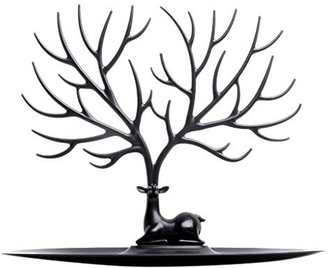 Kolylong® Schmuck Halter Hirsch Baum Schmuck Stand Anzeige Ohrring Halskette Halter Schmuck Ständer Rack Storage schwarz Schmuckbaum Schmuckständer für Ketten Ohrringe Ringe Deko Schmuck Aufbewahrung