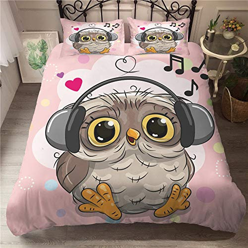 FANSU Bettwäsche-Set Bettbezug Kissenbezug, Mikrofaser Bedding Set Weich Haltbar Atmungsaktive 3D-Druck der Eulen-Serie (Musik,135x200cm(2pcs))