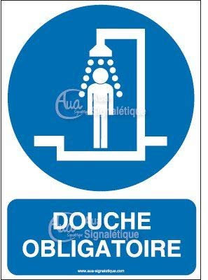 AUA SIGNALETIQUE - Panneau Douche obligatoire-AI - 150x210 mm, PVC 1.5mm