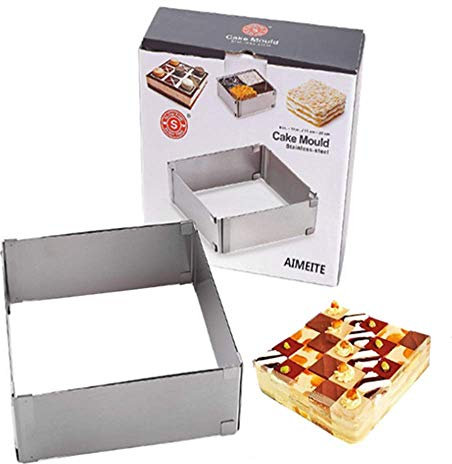 AIMEITE Backrahmen Rechteckig Verstellbar Tortenring aus Edelstahl Tortenform Kuchenform Quadratisch Tortenring Set Ohne Boden zum Backen und Dekorieren
