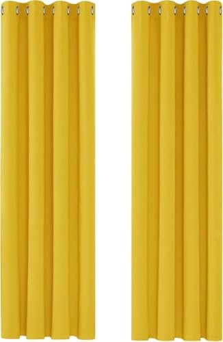 Deconovo Verdunkelungsvorhänge mit Ösen für Wohnzimmer Blickdichte gardinen Modern Vorhänge für Kinderzimmer Wärmeisoliert, 290x140 cm(HöhexBreite), Senfgelb, 2er Set