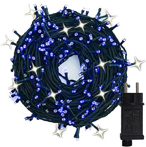 lichterkette funkeleffekt 300Led 30M Lichterketten Weihnachtsbaum Lichterketten mit funkelndem Effekt Ein Blinker pro 10 Glühbirnen (blau+Kaltweißes funkeln)