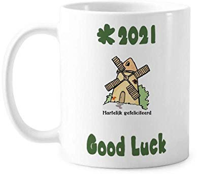 Tasse aus Keramik, Motiv: Niederländische Windmühle, Landschaft, Geburtstag, Glück, 2021, Keramik, Kaffee, Porzellan, Geschirr