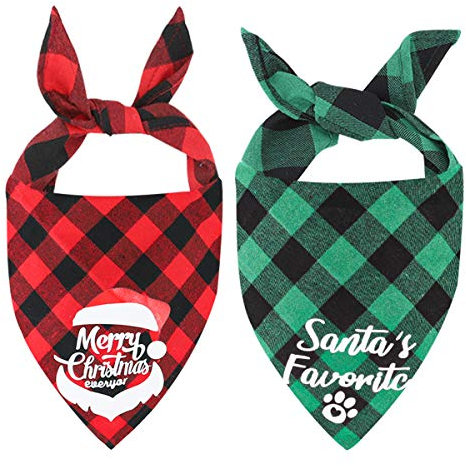 Weihnachts Hunde Bandana Kopftücher Hundehalstuch Dreieckstuch für Kleine, Mittelgroße und Große Hunde Katzen, 2 Stück