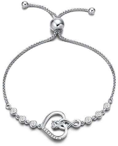 Agvana Damen Armband Herz, 925 Sterling Silber Infinity Armband Geburtsstein Armbänder, April Geburtsstein Simulierter Diamant Herz Verstellbare Armband Edlen Schmuck Geschenk für Frauen