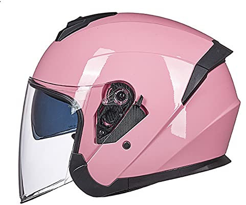 Jet-Helm · Motorrad-Helm Roller-Helm Scooter-Helm Moped Mofa-Helm Retro Vintage Pilot Biker Helmet Offenes Helm DOT/ECE-Zertifizierung Visier Schnellverschluss Tasche,Rosa,L