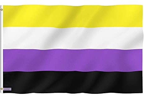 Fontee® [ Non Binary Flag ][ 90X150 cm ][ Siebdruck][ Lebendige Farbe ][ UV-lichtbeständig ][ Leinwandkopf ][ Doppelt genäht][ Dicke Messingösen ] [ NB Pride Genderqueer Gender Identity Flag ]