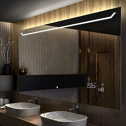 Artforma Badspiegel 120x70 cm mit LED Beleuchtung - Wählen Sie Zubehör - Individuell Nach Maß - Beleuchtet Wandspiegel Lichtspiegel Badezimmerspiegel - LED Farbe zu Wählen L128