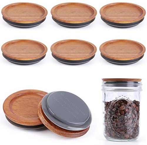6Pack Wooden Mason Jar Lids Wide Mouth Wooden Storage Canning Jar Lids Ball Jars Wooden Lids with Airtight Silicone Seal, Brown