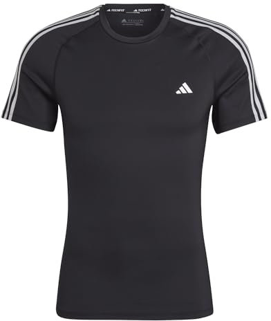 adidas Men's Techfit 3-Stripes Training Tee, Black, M