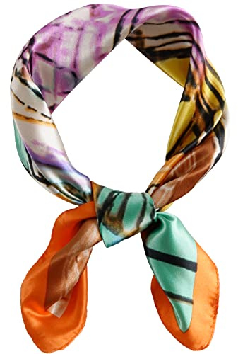 QBSM Foulard carré en satin pour femme 60 cm, Peinture à l'huile - Marron, 60 cm