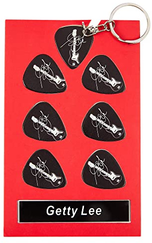 Geddy Lee Gitarre Plektrum Geschenkset | 6 Künstler Plektren | 1 Künstler Schlüsselanhänger