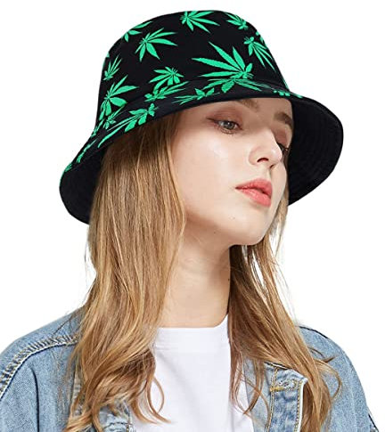 KorhLeoh Cannabis-Cannabis-Hut für Damen und Herren, wendbar, Cannabis-Hut, Fischerhut, Kostüme, Fischerhut, Grünes Gras, 1 Stück, M