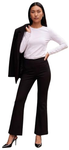 Roman Bootleg Trouser for Women UK Ladies Bootcut Stretch Flared Bengaline Long Full Length Pull-On Elasticated Waist Casual Smart Work Office Soft Flattering - Black - Size 18