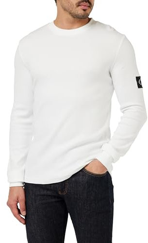 Calvin Klein Jeans Badge Waffle LS TEE L/S Knit Tops Men's, White (Bright White), XS