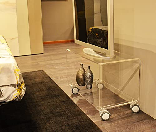 Slato Fedra Table Basse à Deux étagères, Porte TV avec Roues de Salon, Meuble avec Roues de Salon, Design Moderne en Acrylic, Haute épaisseur Transparente, fabriquée en Italie