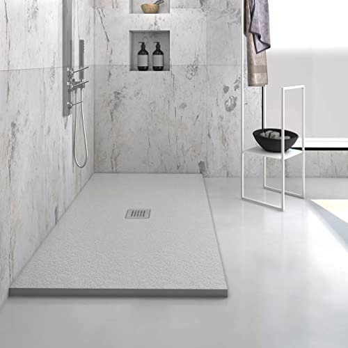Yellowshop - HEAVY Piatto doccia rettangolare marmoresina base 80 cm h 2,5 cm Grigio con sifone, piletta e copripiletta inox (Cm 80x140)