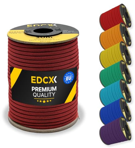 EdcX 4 mm Nylon Paracord 550 30 m (100 Fuß) – Typ III, 100% Nylonseil, 7-strängiges Seil, 4 mm Nylonseil in Volltonfarben (Red, 30 m)