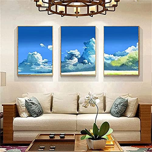LEUYA 3 Piezas Kit pintura de diamantes para adultos,DIY 5D Diamond painting, Nube cómica diamantes imitación cristal bordado punto de cruz manualidades lienzo decoración pared(Round drill) 30x40cm