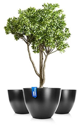 BigDean 3X Blumentopf XXL ø 58 cm mit herausnehmbaren Innentopf anthrazit - wetterfeste Pflanzschale aus bruchsicherem Kunststoff - Pflanzkübel groß Außen & Innen geeignet