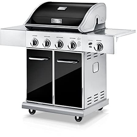 NutriChef Heavy-Duty 5-Burner Propane Gas Grill - Stainless Steel, 52,000 BTU, 4 Main Burners + Side, Electronic Ignition, Built-in Thermometer - NCGRIL2.5