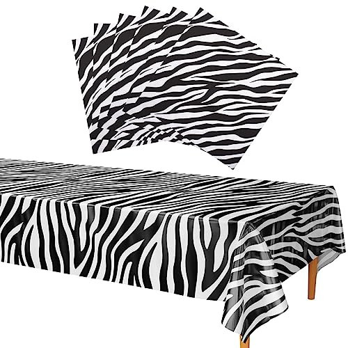 Jungle Safari Animals Party Tablecloth and Napkins Set,21P Zebra Print Party Tableware Set Table Decorations, Plastic PVC Tablecover and Serviettes for Kids Jungle Safari Zoo Animals Party Supplies