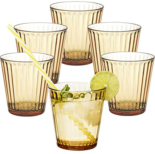 Hummelladen 6 x Campingglas aus Acryl 360ml braun - Trinkglas Acrylglas Wasserglas Kunststoff Camping Garten Echtglasoptik Picknick Becher Kinder Senioren Longdrink Coktail