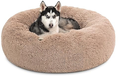BEDSURE waschbar Flauschiges Hundebett - Ø 91 cm Donut Katzenbett für große Hunde, plüsch Hundebett rund Kuschelbett, Kamel