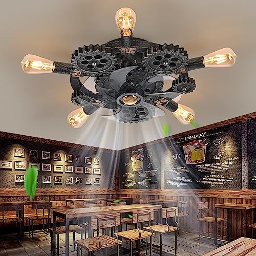 HUEOCZW Ceiling Fan, 50.8 cm (20 Inches), with Lights and Remote Control, Bladeless Ceiling Fan, with Light, Nautical Style, 6 Speeds, for Bedroom, Kitchen, Island, Bar, Cafe