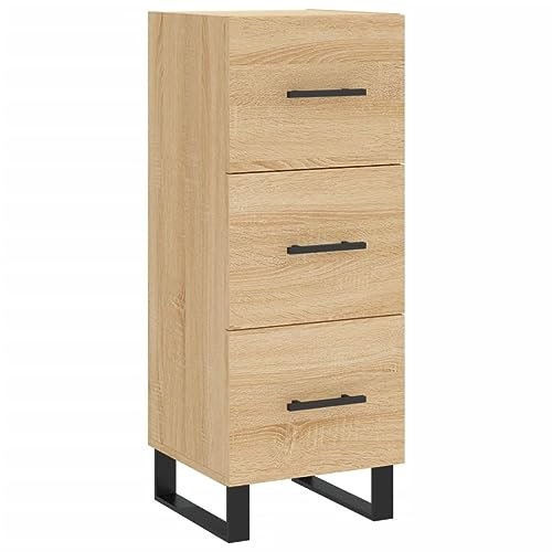 vidaXL Sideboard, Kommode mit 3 Schubladen, Schubladenschrank Metallbeine, Anrichte Schrank für Wohnzimmer, Beistellschrank, Modern, Sonoma-Eiche Holzwerkstoff