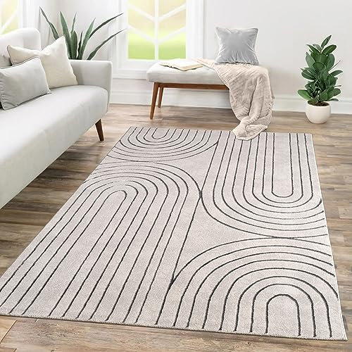 TT Home Wohnzimmer Teppich Kurzflor Geometrisches Design Abstrakte Optik, Farbe:Grau, Größe:160x230 cm