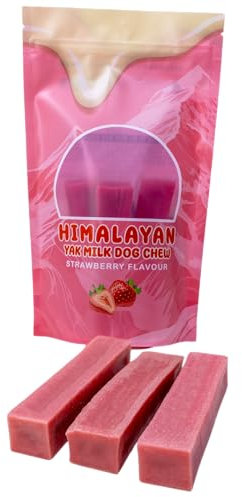 Himalayan Yak Chews For Dogs - Strawberry Flavour - Yak Chews with Milk for Dogs Medium (pack of 3) - Rich in Protein & Calcium - Puppy Friendly - Dog Dental Sticks
