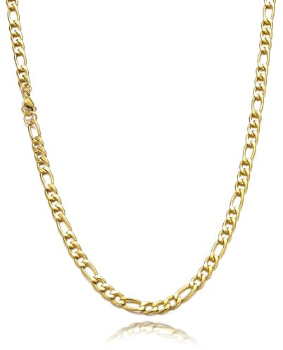 RAQINSTL Herren Halskette Figaro Kette Herren Edelstahlkette Goldkette 18 Zoll Cuban Chain 5mm Kubanische Halsketten für Herren Damen Teen Schmuck Geschenk