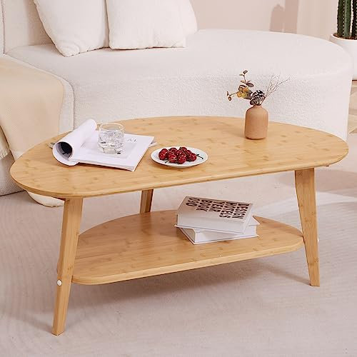NAVREX Table basse ovale pour salon, table basse 100 % bois massif, table centrale ronde de 102,1 cm pour chambre à coucher, réception, bureau, table basse moderne du milieu du siècle