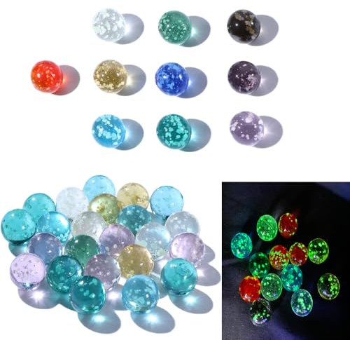 Vctitil 30 Stück Glasmurmeln im Dunkeln leuchtende Glasmurmeln für Marmorspiele, Vasenfüller, Heimdekoration, Kugelbahnen, 12 mm (100 Stück/10 Farben)