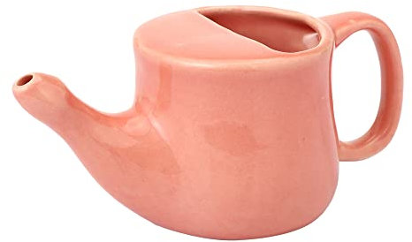 Ancient Impex - Olla Neti de cerámica, a prueba de derrames con 5 sobres de sal Neti, color melocotón, capacidad para 400 ml