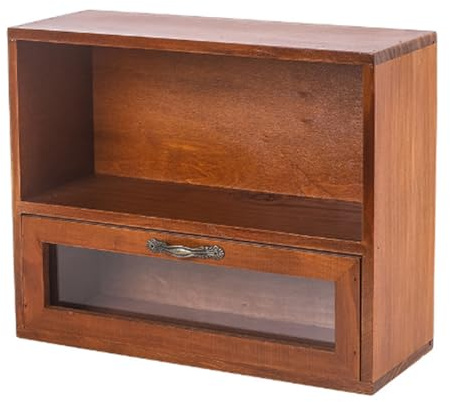 Schreibtisch-Organizer aus Holz, Vintage-Tisch-Organizer mit Schublade und Offenem Schrank, Retro-Desktop-Organizer-Regal für Schreibtisch, Toilettenartikel, Schminktisch, Bürobedarf