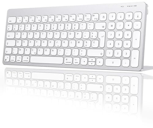 OMOTON Clavier sans Fil pour Macbook- Clavier Bluetooth AZERTY avec Pavé Numérique, Magic Keyboard Multimédia Silencieux Compatible avec Mac Air/Pro.Mini 2017-2023 Alimenté par AAA Piles