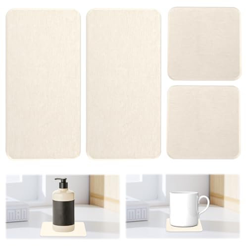 Lot de 4 Dessous de Verre en Diatomite Absorbant l'eau Plateau en Pierre Absorbant l'eau pour Évier Porte-Savon en Terre de Diatomée Dessous de Verre Absorbant l'eau pour Cuisine et Salle de Bain