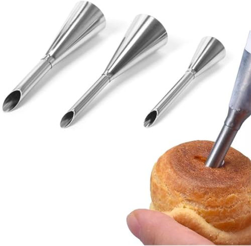 Set di 3 beccucci per pasticceria piccoli cavoli, boccole professionali in acciaio inossidabile da guarnire, Cupcake Puffs iniezione siringa, 5/6/8 mm per la decorazione di houppette