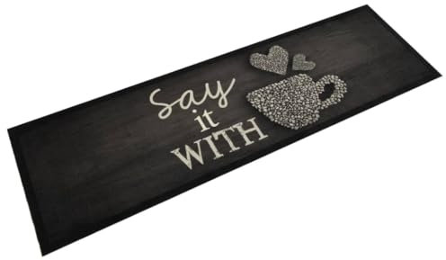 vidaXL Küchenteppich, Küchenläufer rutschfest Waschbar, Teppichläufer für Innen Außen, Teppich Läufer Küchenmatte, Tasse Schwarz 45x150cm Samt