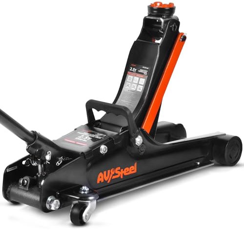 AV Steel Wagenheber 2,5 Tonnen (2494.8 kg), Niedrigprofil-Wagenheber mit Einzelkolbenpumpe, robuster hydraulischer Wagenheber aus Stahl für Auto, Wagenheber für Auto mit Hubbereich 8,6 cm bis 37,6 cm