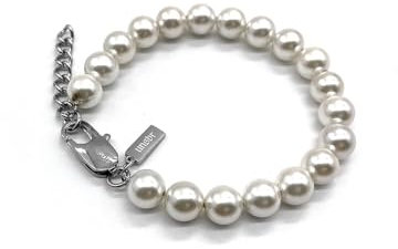 UNSHINEBAR Echtes Perlenarmband für Herren aus 316L Edelstahl und Seashell Perlen - Verstellbares Unisex Streetwear Armband aus 8mm Perlen